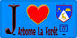 Plaque métal décorative  J' ❤️Arbonne-la-Forêt, Seine et Mrne (77) fond bleu