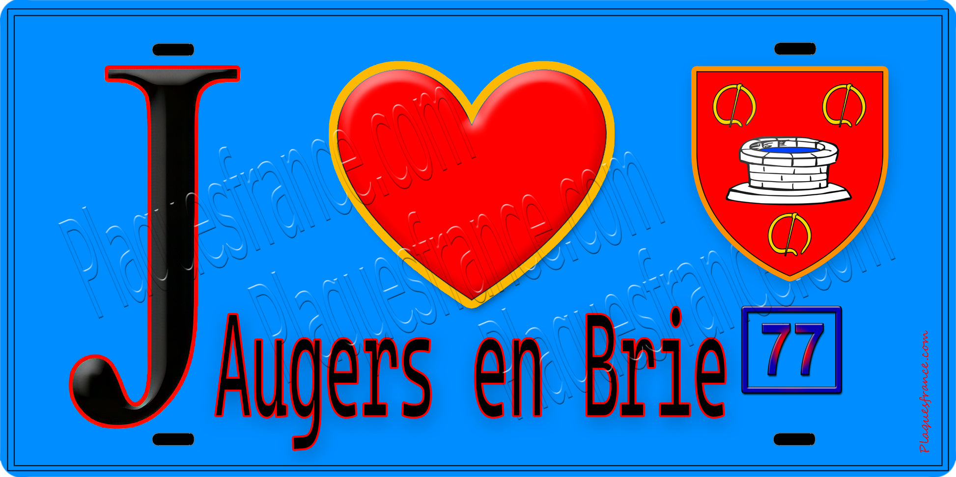 Plaque métal décorative  J' ❤️Augers-en-Brie, Seine et Mrne (77) fond bleu