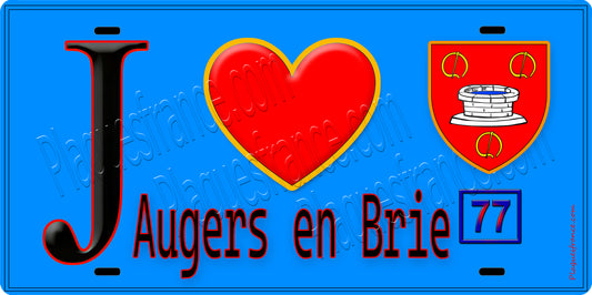 Plaque métal décorative  J' ❤️Augers-en-Brie, Seine et Mrne (77) fond bleu