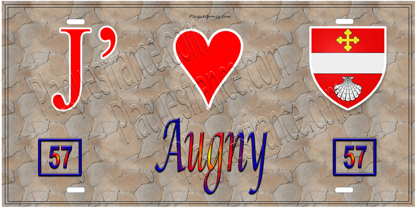 Plaque métal décorative 15 x 30 cm fond  mur antique 57 J' ❤️Augny, canton des Coteaux de Moselle 57