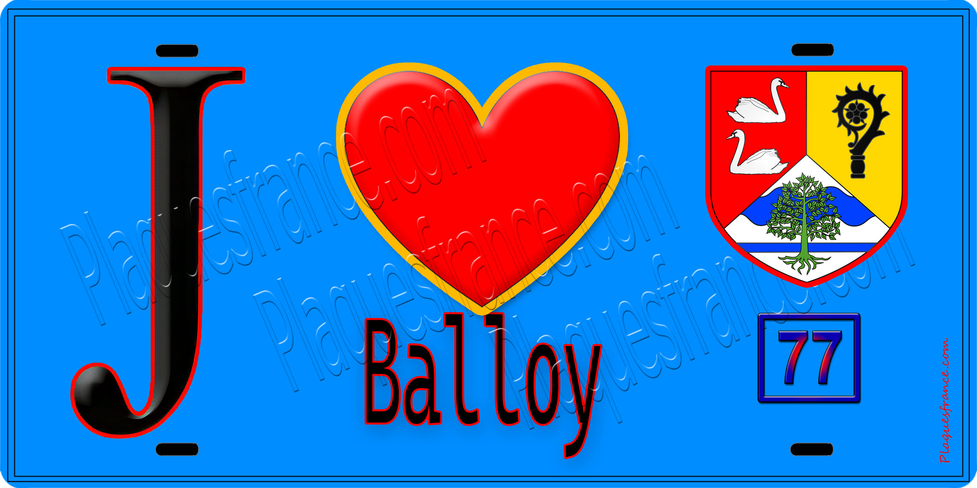 Plaque métal décorative  J' ❤️Balloy, Seine et Mrne (77) fond bleu
