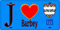 Plaque métal décorative  J' ❤️Barbey, Seine et Mrne (77) fond bleu