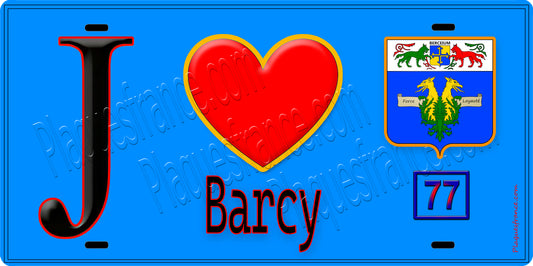 Plaque métal décorative  J' ❤️Barcy, Seine et Mrne (77) fond bleu