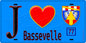 Plaque métal décorative  J' ❤️Bassevelle, Seine et Mrne (77) fond bleu