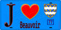 Plaque métal décorative  J' ❤️Beauvoir, Seine et Mrne (77) fond bleu