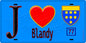 Plaque métal décorative  J' ❤️Blandy, Seine et Mrne (77) fond bleu