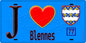 Plaque métal décorative  J' ❤️Blennes, Seine et Mrne (77) fond bleu
