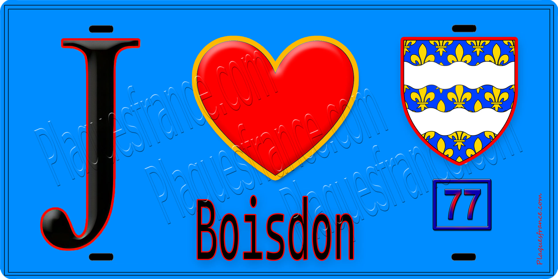 Plaque métal décorative  J' ❤️Boisdon, Seine et Marne (77) fond bleu