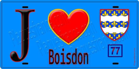 Plaque métal décorative  J' ❤️Boisdon, Seine et Marne (77) fond bleu