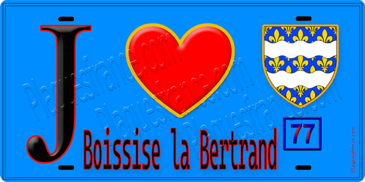 Plaque métal décorative  J' ❤️Boissise-la-Bertrand, Seine et Marne (77)
 fond bleu