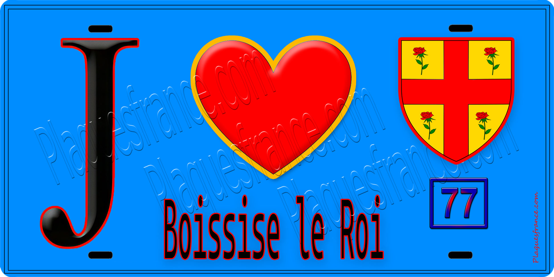Plaque métal décorative  J' ❤️Boissise-le-Roi, Seine et Marne (77) fond bleu