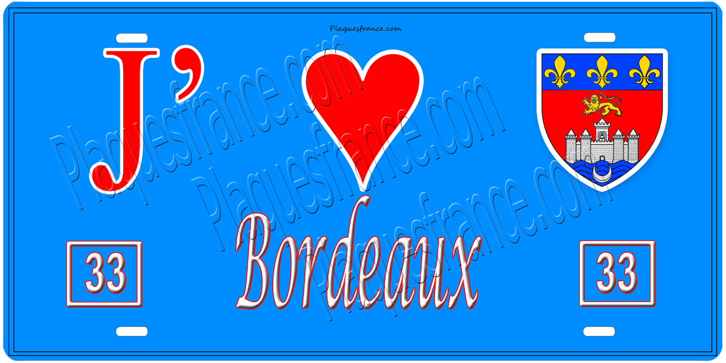 Plaque métal décorative, J' ❤️Bordeaux, Gironde (33)