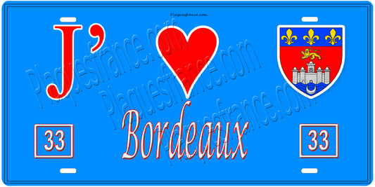 Plaque métal décorative, J' ❤️Bordeaux, Gironde (33)
