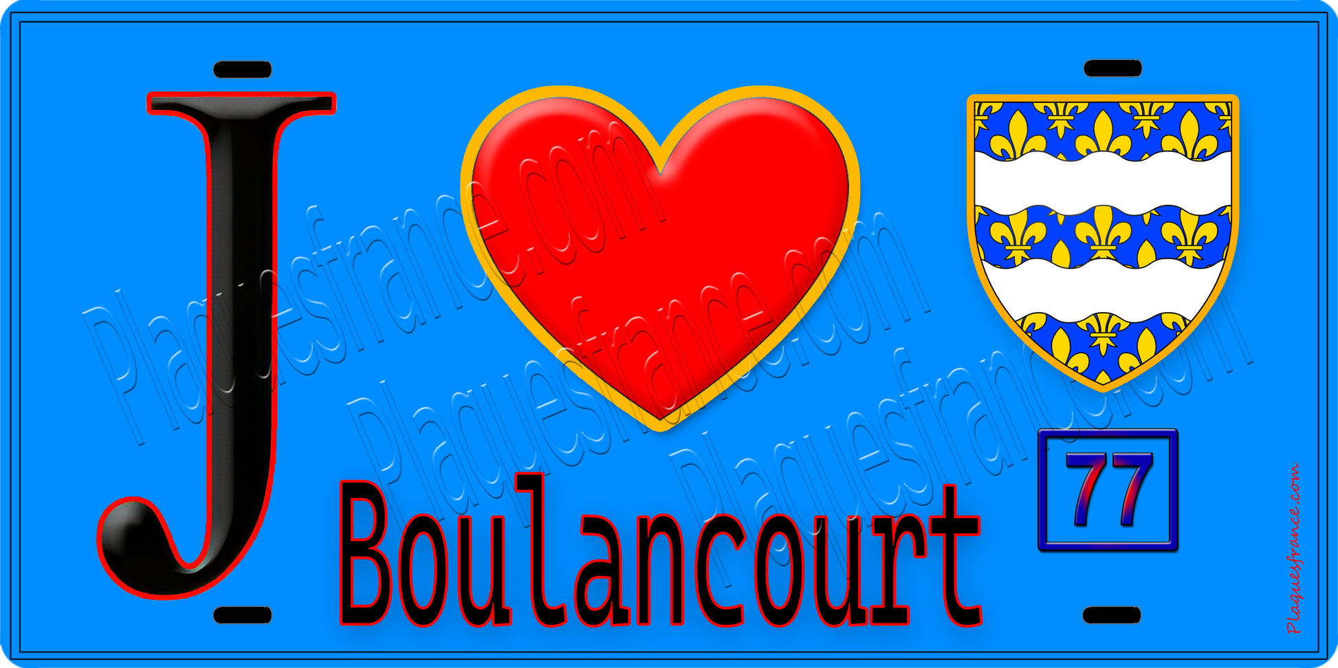 Plaque métal décorative  J' ❤️Boulancourt, Seine et Marne (77) fond bleu