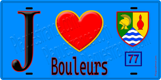 Plaque métal décorative  J' ❤️Bouleurs, Seine et Marne (77) fond bleu