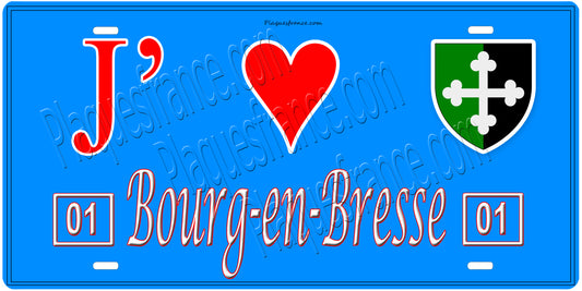 Plaque métal décorative, J' ❤️Bourg en Bresse, Ain 01