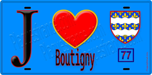 Plaque métal décorative  J' ❤️Boutigny, Seine et Marne (77) fond bleu