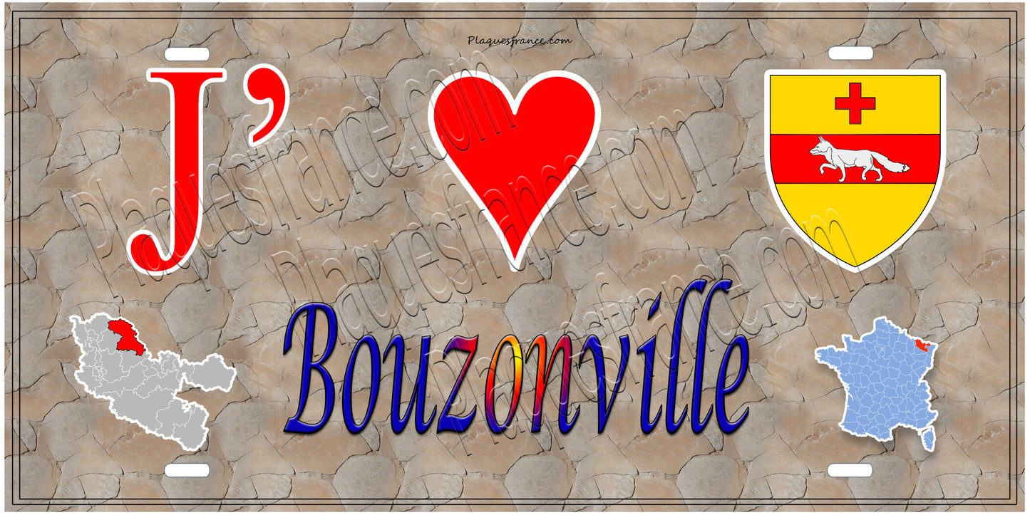 Plaque métal décorative 15 x 30 cm fond  mur antique carte J' ❤️Bouzonville, canton Bouzonville  57