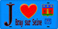 Plaque métal décorative  J' ❤️Bray-sur-Seine, Seine et Marne (77) fond bleu