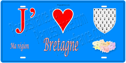 Plaque métal décorative, J' ❤️Ma région  Bretagne, France