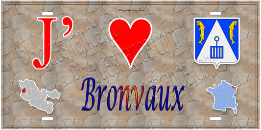 Plaque métal décorative 15 x 30 cm fond  mur antique carte J' ❤️Bronvaux, canton Rombas 57