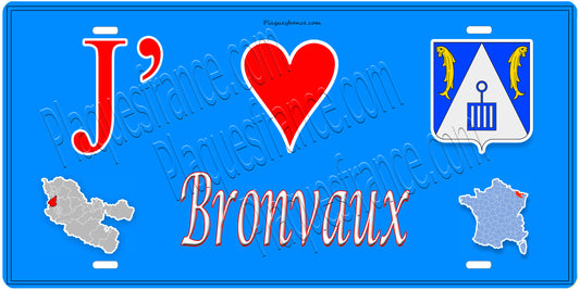 Plaque métal décorative 15 x 30 cm fond  mur bleu carte J' ❤️Bronvaux, canton Rombas 57