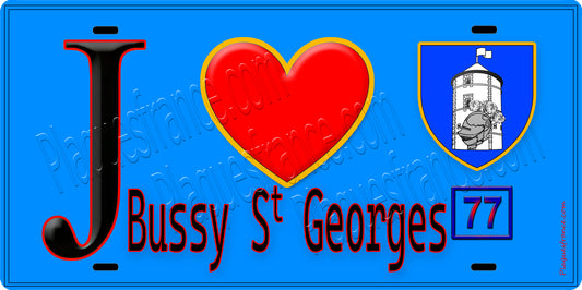 Plaque métal décorative  J' ❤️Bussy-Saint-Georges, Seine et Marne (77) fond bleu