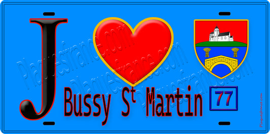 Plaque métal décorative  J' ❤️Bussy-Saint-Martin, Seine et Marne (77) fond carte