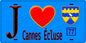 Plaque métal décorative  J' ❤️Cannes-Écluse, Seine et Marne (77) fond bleu