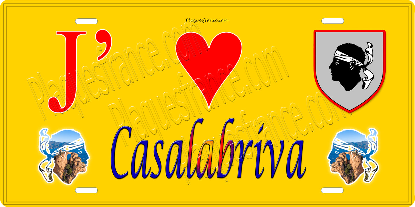 Plaque métal décorative 15 x 30 cm jaune J' ❤️ Casala Briva  canton de Taravo-Ornano Corse du Sud