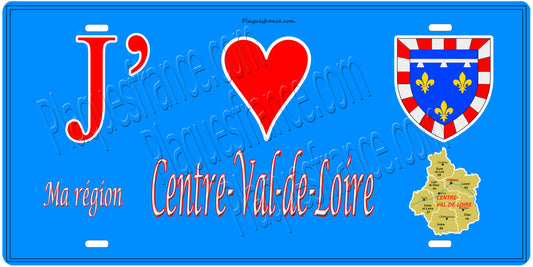 Plaque métal décorative  J' ❤️ Ma région Centre Val de Loire