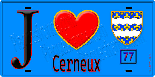 Plaque métal décorative  J' ❤️Cerneux, Seine et Marne (77) fond bleu