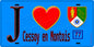 Plaque métal décorative  J' ❤️Cessoy-en-Montois, Seine et Marne (77) fond bleu
