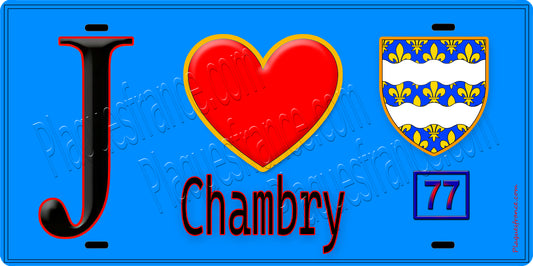 Plaque métal décorative  J' ❤️Chambry, Seine et Marne (77) fond bleu