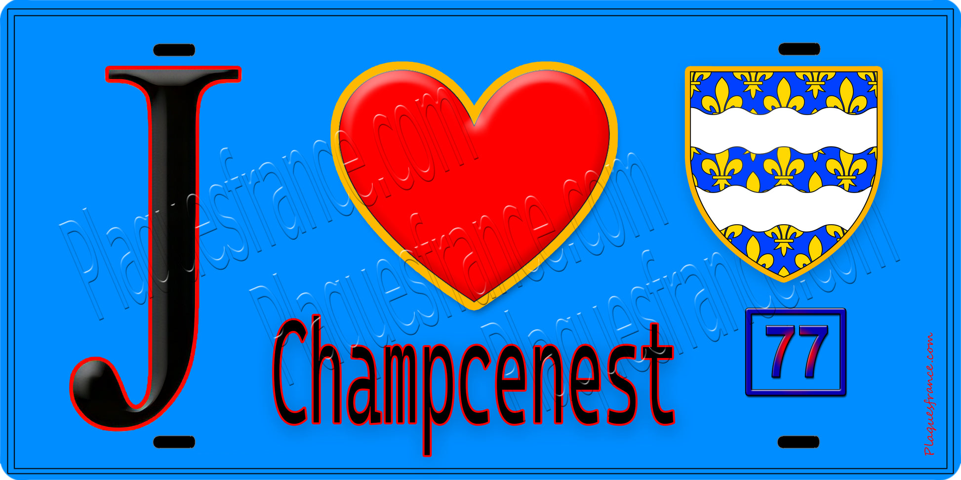 Plaque métal décorative  J' ❤️Champcenest, Seine et Marne (77) fond carte