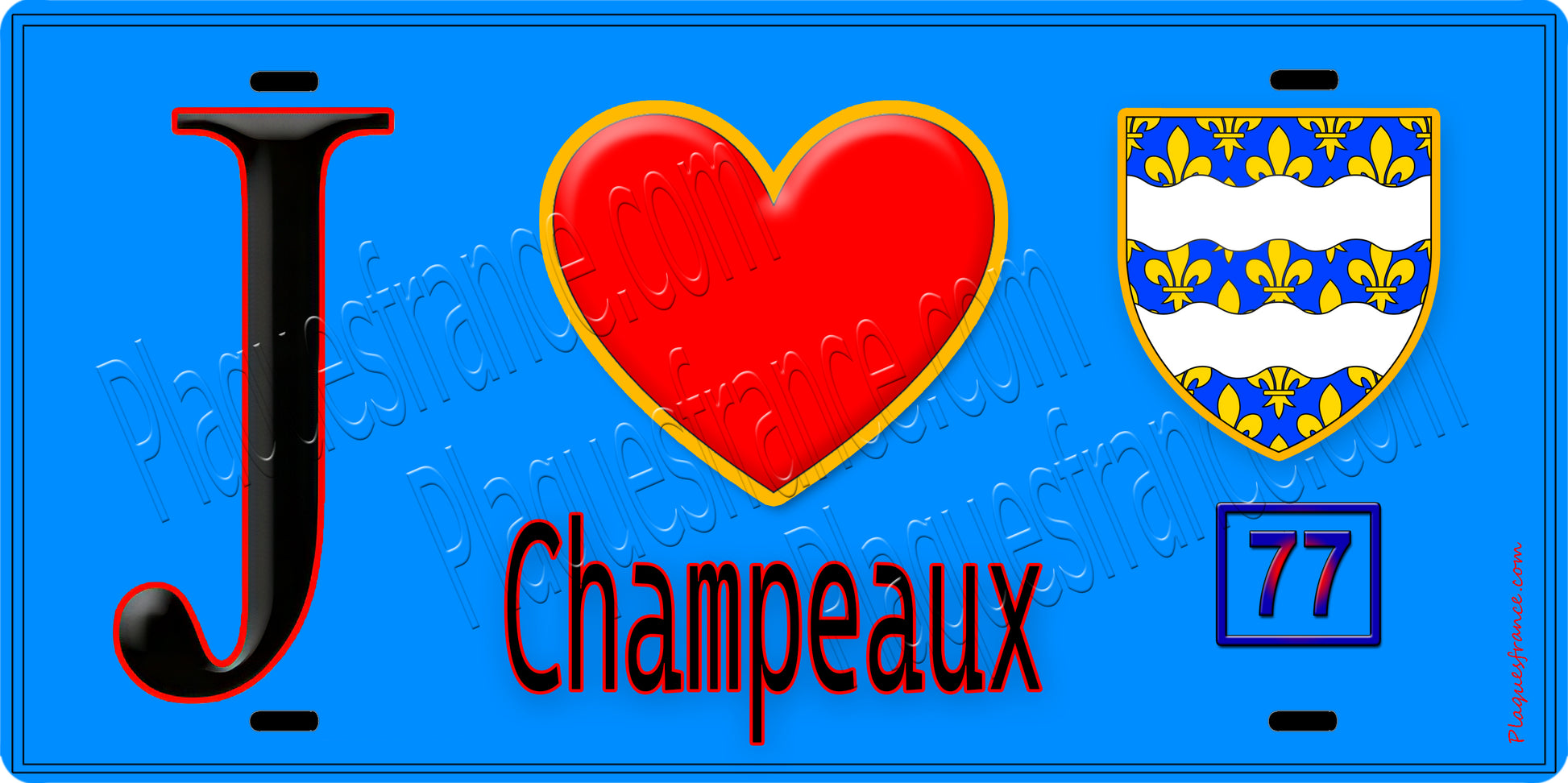 Plaque métal décorative  J' ❤️Champeaux, Seine et Marne (77) fond ble