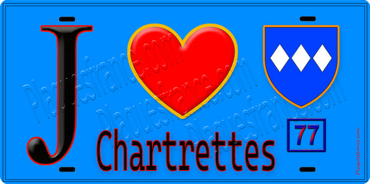 Plaque métal décorative  J' ❤️Chartrettes, Seine et Marne (77) fond bleu
