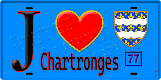 Plaque métal décorative  J' ❤️Chartronges, Seine et Marne (77) fond bleu