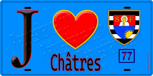 Plaque métal décorative  J' ❤️Châtres, Seine et Marne (77) fond bleu