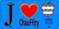 Plaque métal décorative  J' ❤️Chauffry, Seine et Marne (77) fond bleu