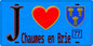 Plaque métal décorative  J' ❤️Chaumes-en-Brie, Seine et Marne (77) fond bleu