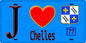 Plaque métal décorative  J' ❤️Chelles, Seine et Marne (77) fond bleu