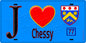 Plaque métal décorative  J' ❤️Chessy, Seine et Marne (77) fond bleu