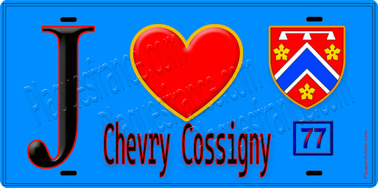 Plaque métal décorative  J' ❤️Chevry-Cossigny, Seine et Marne (77) fond bleu