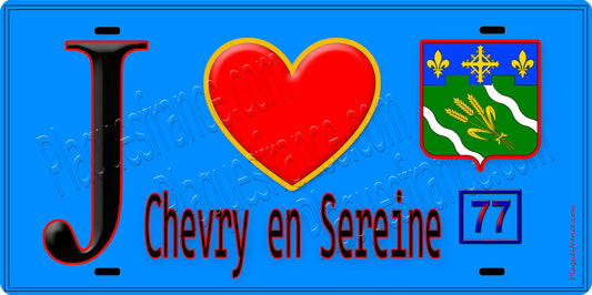 Plaque métal décorative  J' ❤️Chevry-en-Sereine, Seine et Marne (77) fond bleu