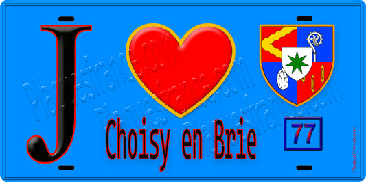 Plaque métal décorative  J' ❤️Choisy-en-Brie, Seine et Marne (77) fond bleu