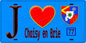Plaque métal décorative  J' ❤️Choisy-en-Brie, Seine et Marne (77) fond bleu