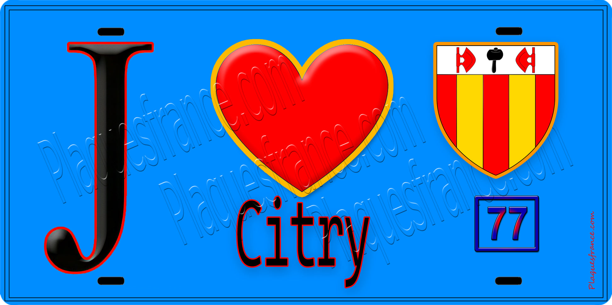 Plaque métal décorative  J' ❤️Citry, Seine et Marne (77) fond bleu
