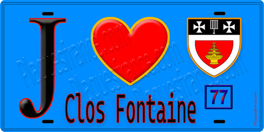 Plaque métal décorative  J' ❤️Clos-Fontaine, Seine et Marne (77) fond bleu