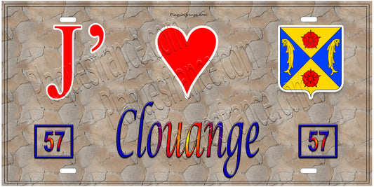 Plaque métal décorative 15 x 30 cm fond  mur antique 57 J' ❤️Clouange , canton d'Hayange 57